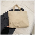 Borsa tote minimalista in velluto a coste beige con grande capacità e trama a righe - Cachi