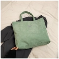 Borsa tote minimalista in velluto a coste verde menta con etichetta moda e grande capacità - Verde