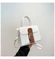 Sac fourre-tout patchwork blanc et marron avec texture croco et boucle métallique - Blanc
