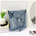 Light blue canvas tote bag set with cat illustration and adjustable shoulder strap - Blue