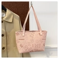 Pink faux leather tote bag with stylish letter patterns and long shoulder straps - Pink