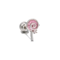 Orecchino a perno lecca-lecca con zircone rosa in acciaio e chiusura a vite sicura - Lecca-Lecca (EGD0045) / Argento