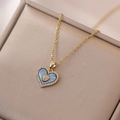 Golden heart necklace with mother of pearl and zircon pavé in a beige velvet jewelry box - X2002 Heart Shell Necklace (With Pendant)
