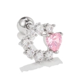 Pink heart-shaped zircon ear stud with silver metal screw-back and white stone accents - Silver (EGD0438)