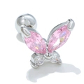 Silver butterfly cartilage earring with pink marquise stones and screw ball back - Agile Pink Butterfly (EGD0696 Pink White K)