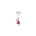 Clou d'oreille ours rose avec zircon en cœur et fermoir à vis en argent brillant - Ours Cœur Pierre Rose (EGD0074) / Argent