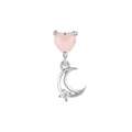 Pink heart crystal and silver moon stud earring for cartilage piercing with screw back - Silver (EGD0445)