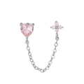 Silver ear chain with pink heart crystal and opal cross stud for a sweet look - Pink Heart Flower One-Piece Style (EGD0135 White Gold Tone)