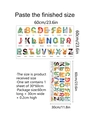 Detailed size guide of colorful animal alphabet wall stickers for kids rooms - Animal Alphabet Style