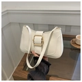 Minimalist white cream underarm baguette bag with gold buckle and smooth faux leather - White