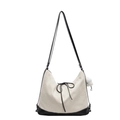 Sac cabas minimaliste en toile avec nœud en cuir noir et pendentif peluche blanc - Blanc Crème avec Pendentif