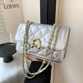 Silver quilted chain crossbody bag with metallic finish and gold U-shaped buckle - Silver