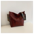 Large burgundy synthetic leather shoulder bag with ethnic patterned wide strap for women - Red