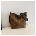 Stylish large brown faux leather hobo bag featuring a colorful ethnic pattern strap - Khaki