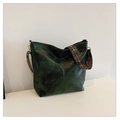Large capacity dark green hobo shoulder bag featuring embroidered ethnic style strap - Green