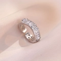Adjustable heart zircon open ring with rectangular crystals on pink silk background - Silver Heart Style (J120)