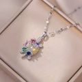 Squisita collana con ciondolo a tartaruga con gemme colorate e zirconi pavé - Set di collane / Collana Color Acciaio con Ciondolo