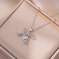 Elegant silver necklace with a bow knot design and sparkling heart-shaped zircon pendant - Silver Heart Bow Necklace Set