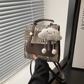 Retro plaid crossbody bag in beige and brown with cute cloud charm and leather flap - With Charm / Brown