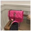 Makro-Detail der rosaroten gesteppten Ledertasche mit einer silbernen Metallschnalle - Rosenrosa