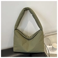 Army green quilted puffer tote bag with spacious interior and wide shoulder strap detail - Green