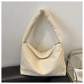 Minimalist cream puffer hobo bag with thick padded strap and high-capacity storage - White