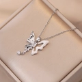 Elegant butterfly pendant necklace with silver tassel and cubic zirconia on jewelry box - Silver Butterfly Necklace