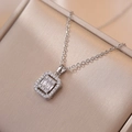 Exquisite silver necklace with a rectangular zircon pendant on a silk jewelry box - Steel Zirconia (X1480)