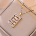 Gold-plated square abacus necklace featuring sparkling zircons and a flat fishbone chain - White Abacus