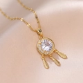 Elegant gold dreamcatcher necklace with feathers and round zircon on silk background - Dreamcatcher Necklace (X1217) / Gold