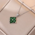 Elegant emerald green zircon geometric pendant necklace with silver link chain - Emerald Green Zircon Necklace (X1541)