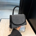 Chic black velvet handbag with sparkling rhinestones and silver chain strap details - Black