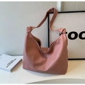 Pink large hobo tote bag in pebble leather with stylish knotted shoulder strap details - Pink
