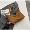 Caramel brown pebbled leather Hobo bag with adjustable orange woven wide strap - Brown