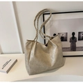 Minimalist oatmeal beige tote bag featuring a textured woven shoulder strap and large capacity - Off White