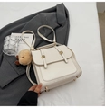 Cream white faux leather backpack with gold hardware and small bear charm detail - With Charm / White