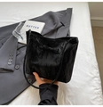Minimalist black bucket shoulder bag with bow detail and crinkled texture finish - Black