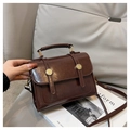 Sac bandoulière vintage en cuir PU marron foncé avec boucle en métal et poignée - Marron