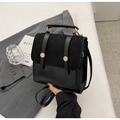 Sac à dos vintage style collège en similicuir noir patchwork et finitions dorées - Noir