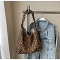 Bolso tote de lona con estampado de leopardo y correa con nudo para uso diario - Marrón