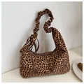Borsa leopardata alla moda con manico arricciato elastico e design a forma di mezzaluna - Marrone