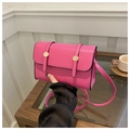 Detail of rose pink crossbody bag with gold metal buckles and black oil edge craft - Rose Pink
