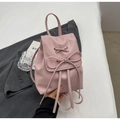 Chic pink PU leather mini backpack with decorative bow and ribbon lace-up detail - Pink