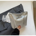 Silver patent leather bucket bag with bow detail and slim shoulder strap - Silver