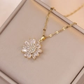 Elegant sunflower pendant necklace with zircon petals on a gold jewelry box - Golden Sunflower Necklace (X2198)
