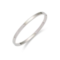 Polished silver stainless steel minimalist oval bangle with side clasp for women - Minimalist Mirror Oval Style (TT0987)