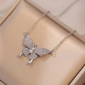 Elegant butterfly pendant necklace with pearls and zircons on champagne velvet - Steel Color Butterfly (Necklace + Pendant) (X2209)