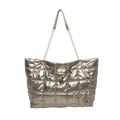 Bolso tote acolchado oro champán con cadena metálica y colgante de ciervo - Dorado