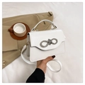 Elegant white square crossbody bag with sparkling rhinestone bow and a top handle - White
