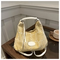 Minimalist checkered canvas tote bag in yellow and white with woven geometric pattern - No Pendant / Yellow